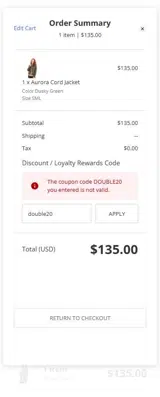 Aventura Clothing coupon verification screenshot
