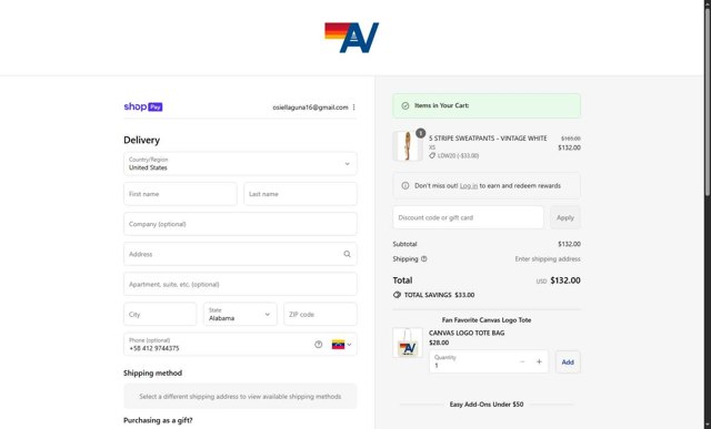 Aviator Nation checkout page showing Aviator Nation discount code box | Screenshot taken by SimplyCodes community member on Aug 28, 2025
