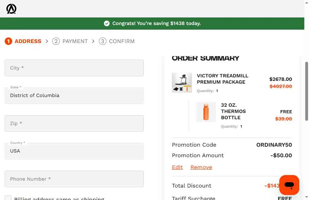 Aviron checkout page showing Aviron promo code box | Screenshot taken by SimplyCodes community member on Nov 12, 2025