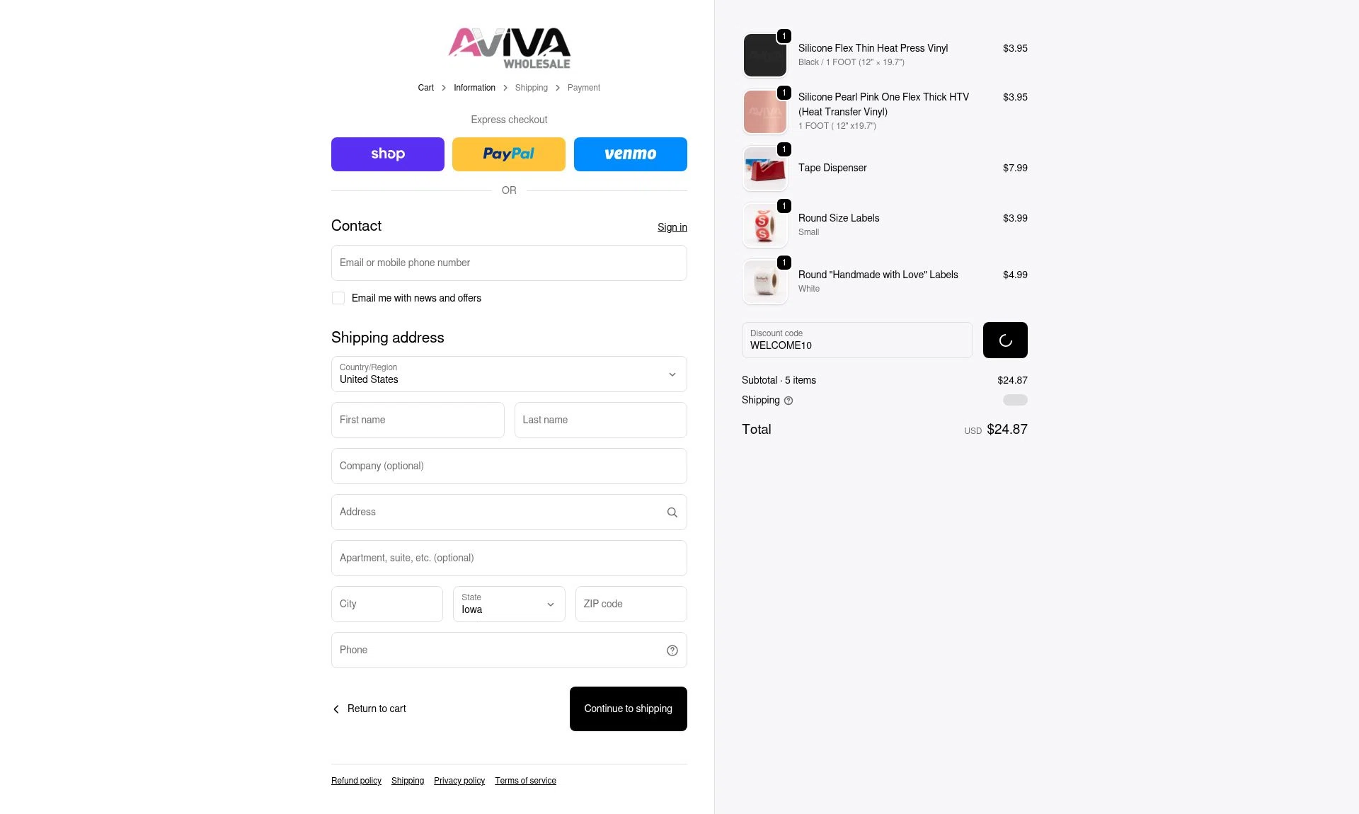 Aviva Wholesale checkout page showing Aviva Wholesale discount code box | Screenshot taken by SimplyCodes community member on Feb 19, 2026