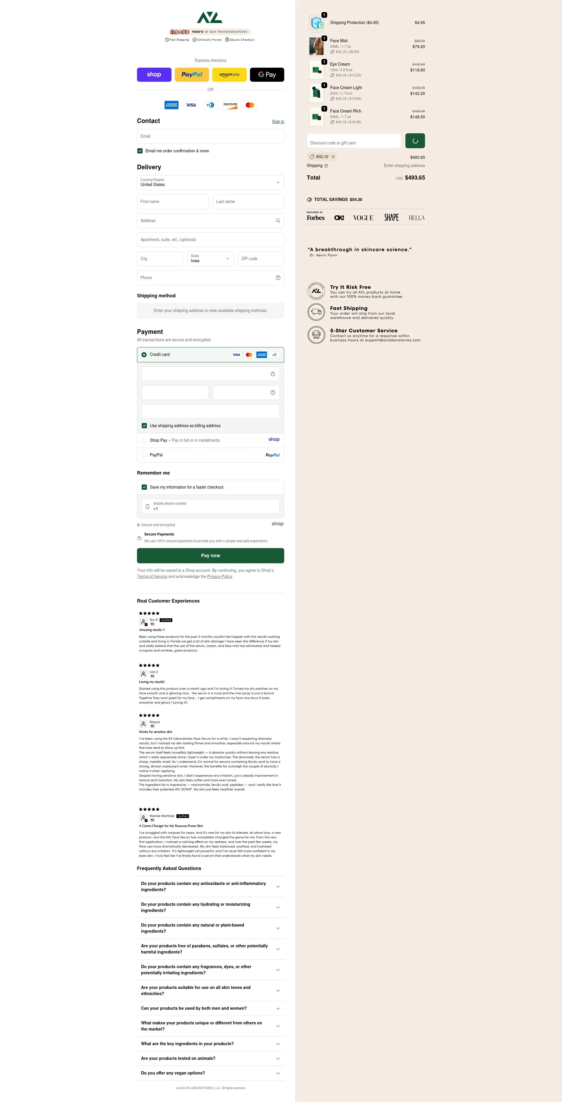 AV Laboratories checkout page showing AV Laboratories promo code box | Screenshot taken by SimplyCodes community member on Dec 30, 2025