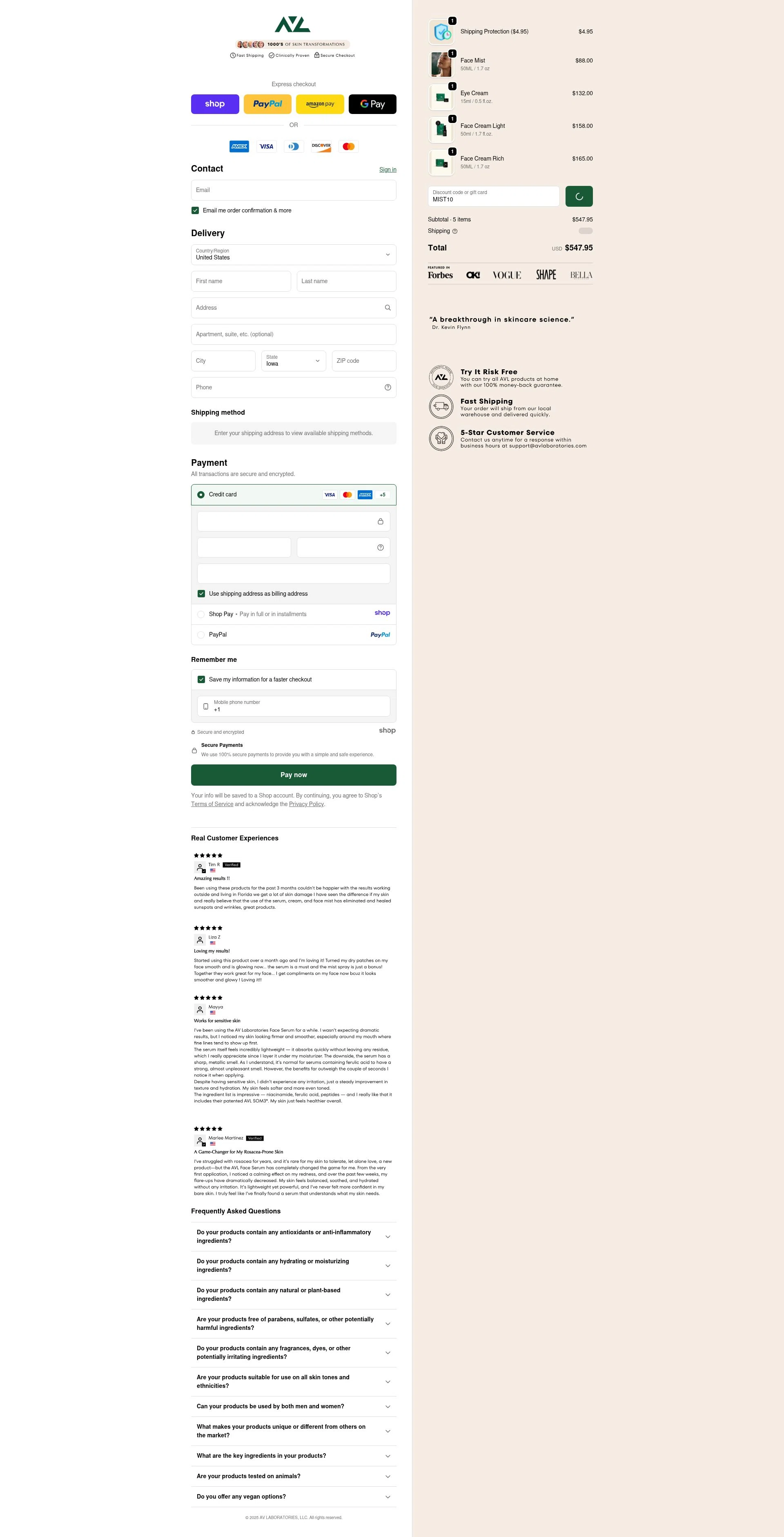 AV Laboratories checkout page showing AV Laboratories promo code box | Screenshot taken by SimplyCodes community member on Dec 30, 2025