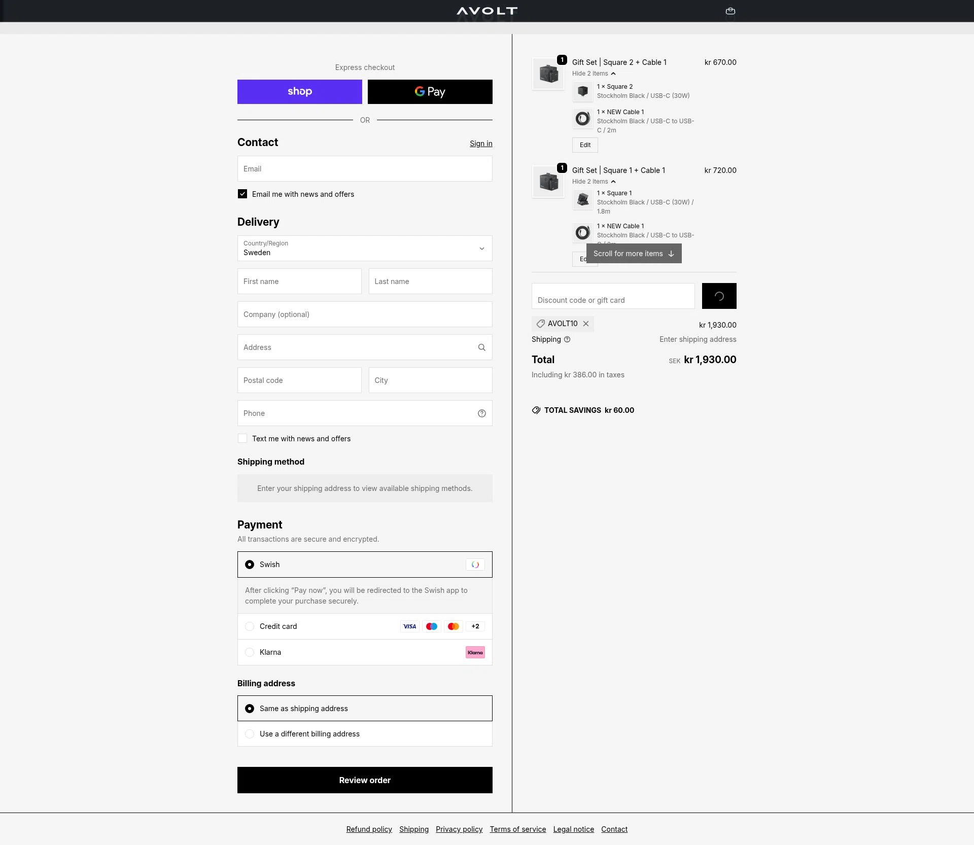 Avolt checkout page showing Avolt discount code box | Screenshot taken by SimplyCodes community member on Jan 24, 2026