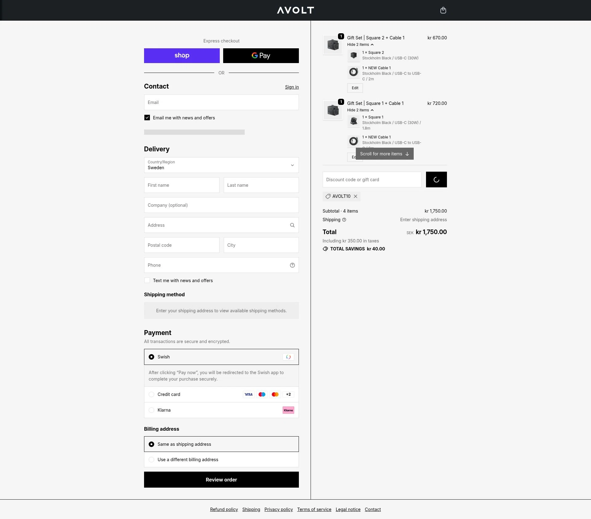 Avolt checkout page showing Avolt discount code box | Screenshot taken by SimplyCodes community member on Jan 4, 2026