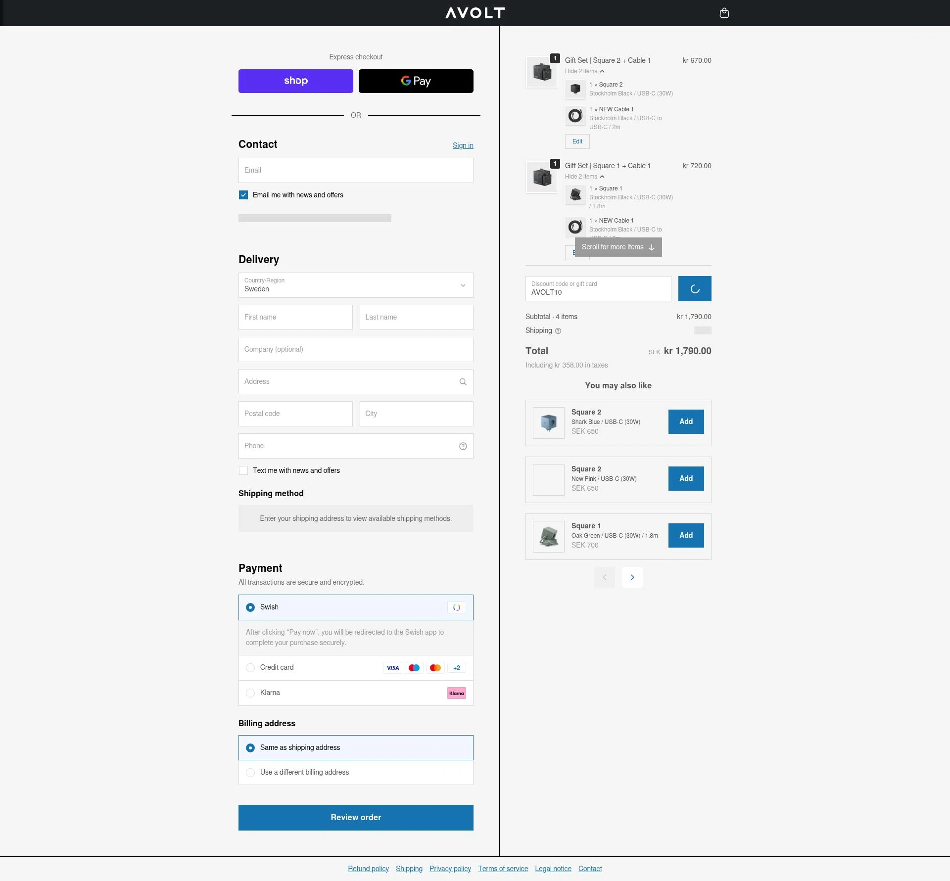 Avolt checkout page showing Avolt discount code box | Screenshot taken by SimplyCodes community member on Feb 2, 2026