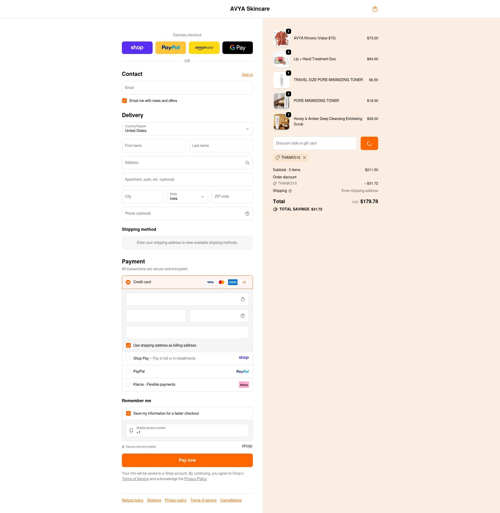AVYA Skincare checkout page showing AVYA Skincare promo code box | Screenshot taken by SimplyCodes community member on Dec 26, 2025