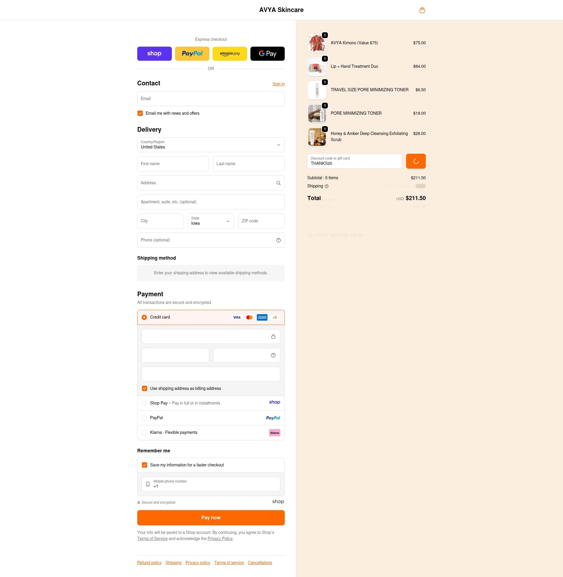 AVYA Skincare checkout page showing AVYA Skincare promo code box | Screenshot taken by SimplyCodes community member on Dec 21, 2025