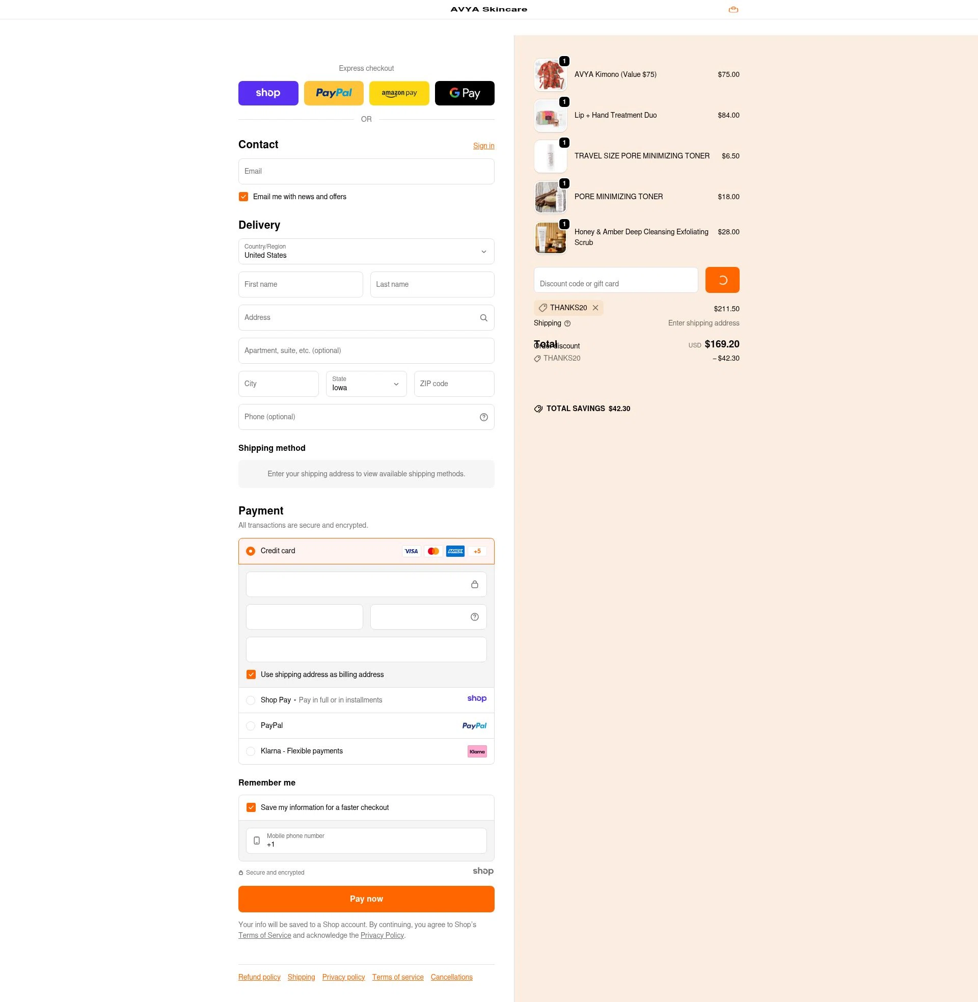 AVYA Skincare checkout page showing AVYA Skincare promo code box | Screenshot taken by SimplyCodes community member on Dec 26, 2025