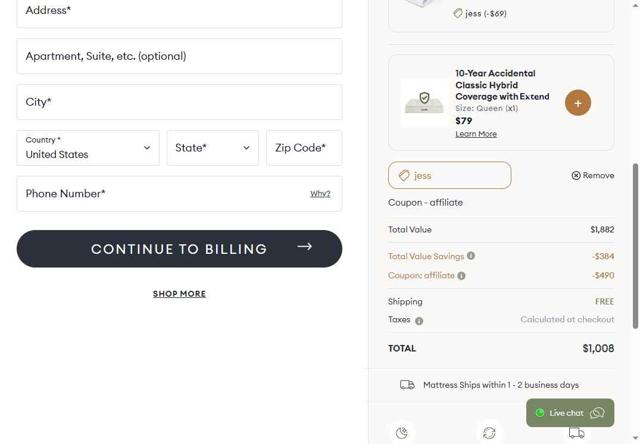 Awara Sleep checkout page showing Awara Sleep promo code box | Screenshot taken by SimplyCodes community member on May 22, 2025
