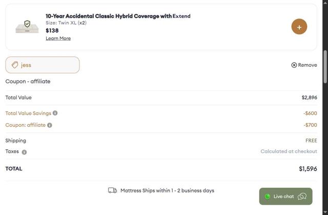Awara Sleep checkout page showing Awara Sleep promo code box | Screenshot taken by SimplyCodes community member on Jul 18, 2025