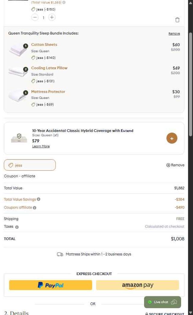 Awara Sleep checkout page showing Awara Sleep promo code box | Screenshot taken by SimplyCodes community member on Jun 20, 2025