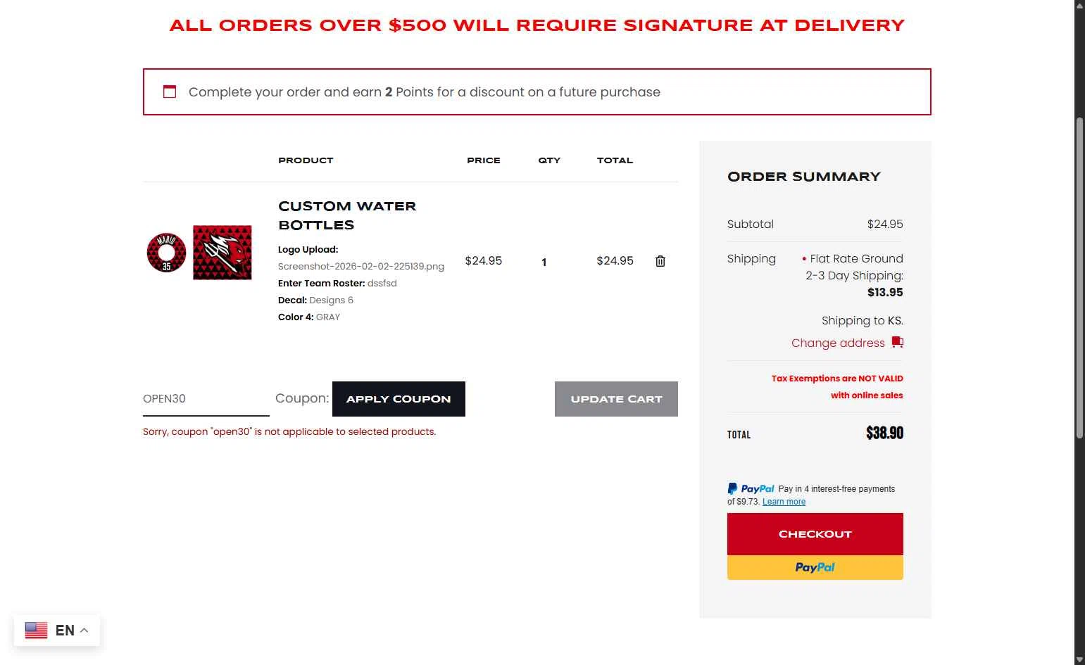 Award Decals checkout page showing Award Decals coupon code box | Screenshot taken by SimplyCodes community member on Feb 3, 2026
