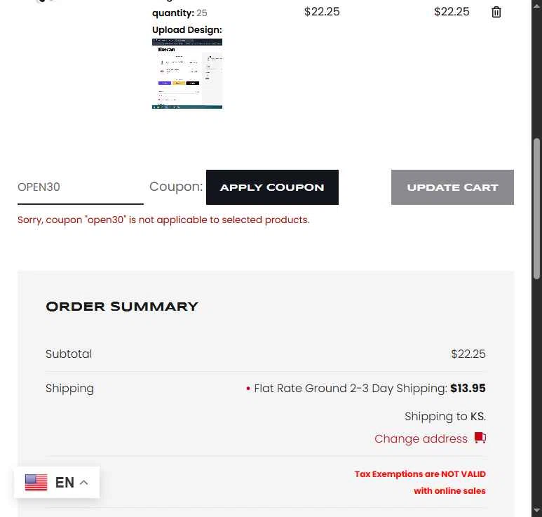 Award Decals checkout page showing Award Decals coupon code box | Screenshot taken by SimplyCodes community member on Jan 5, 2026
