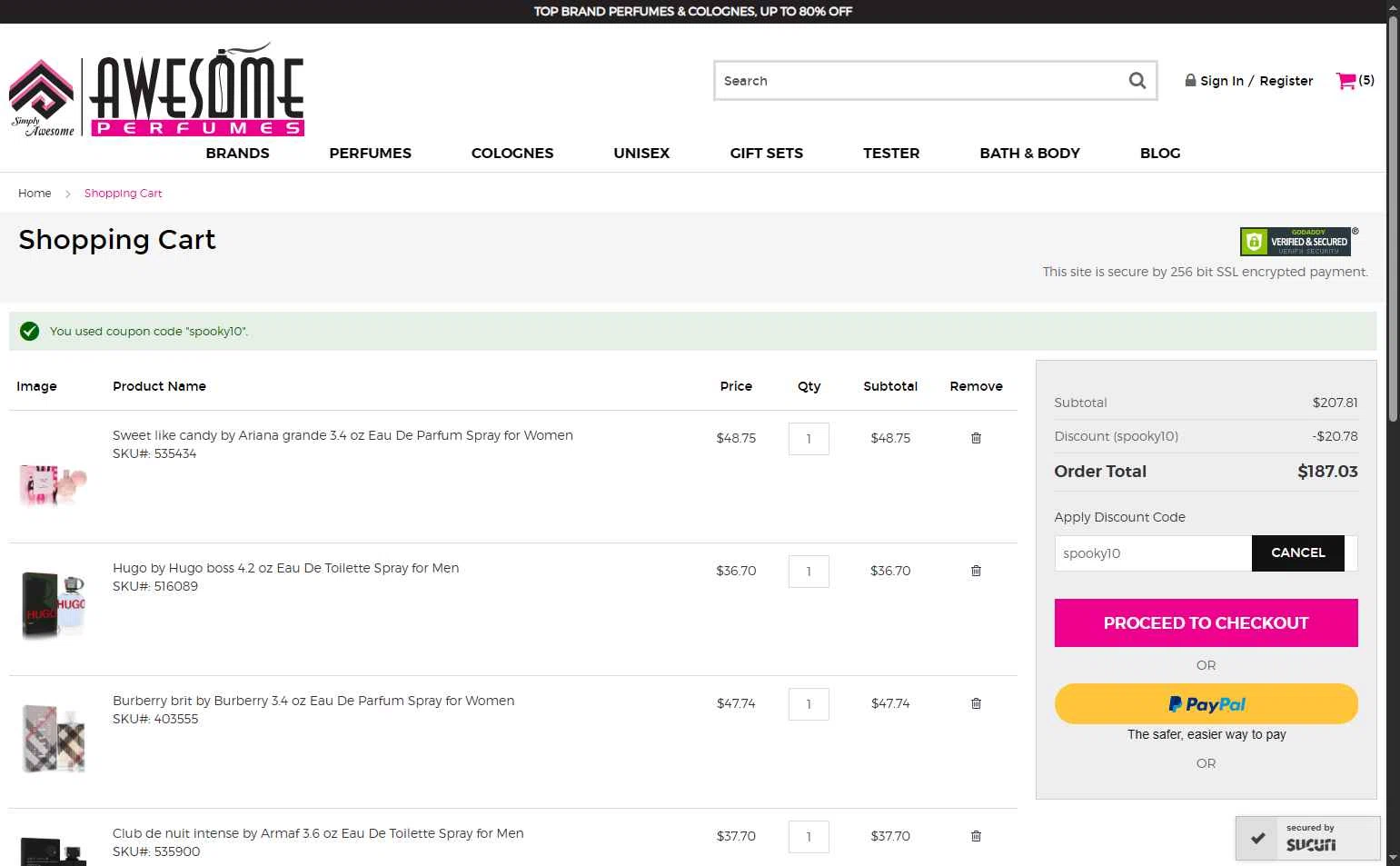 Awesome Perfumes checkout page showing Awesome Perfumes discount code box | Screenshot taken by SimplyCodes community member on Oct 3, 2025