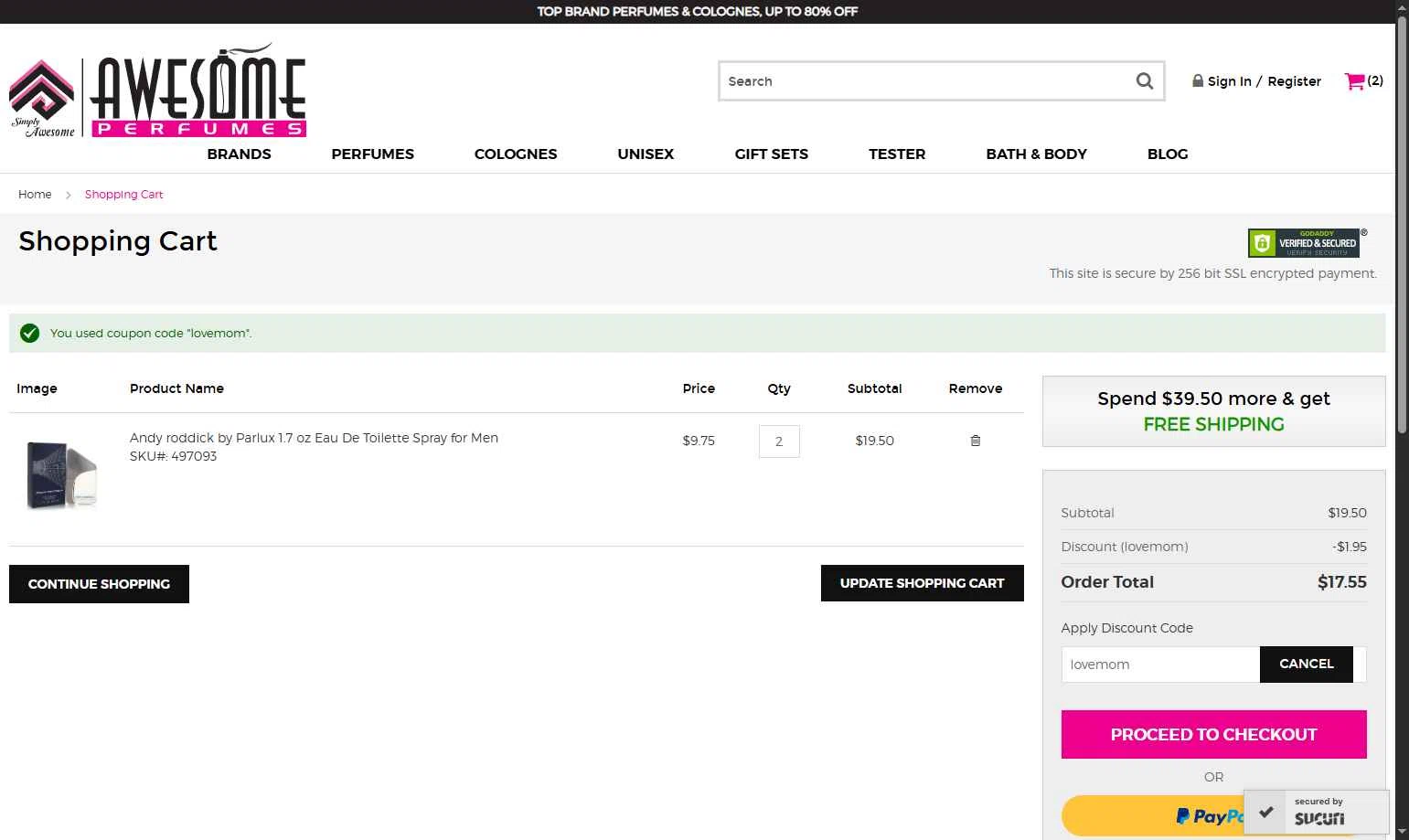 Awesome Perfumes checkout page showing Awesome Perfumes discount code box | Screenshot taken by SimplyCodes community member on May 2, 2025