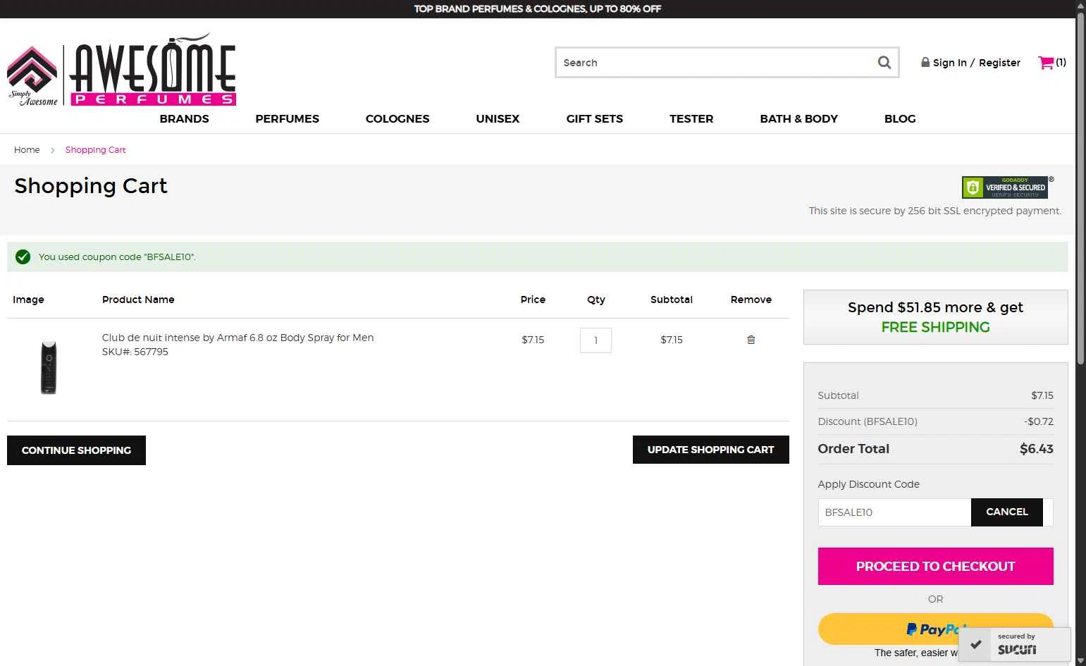 Awesome Perfumes checkout page showing Awesome Perfumes discount code box | Screenshot taken by SimplyCodes community member on Nov 26, 2025