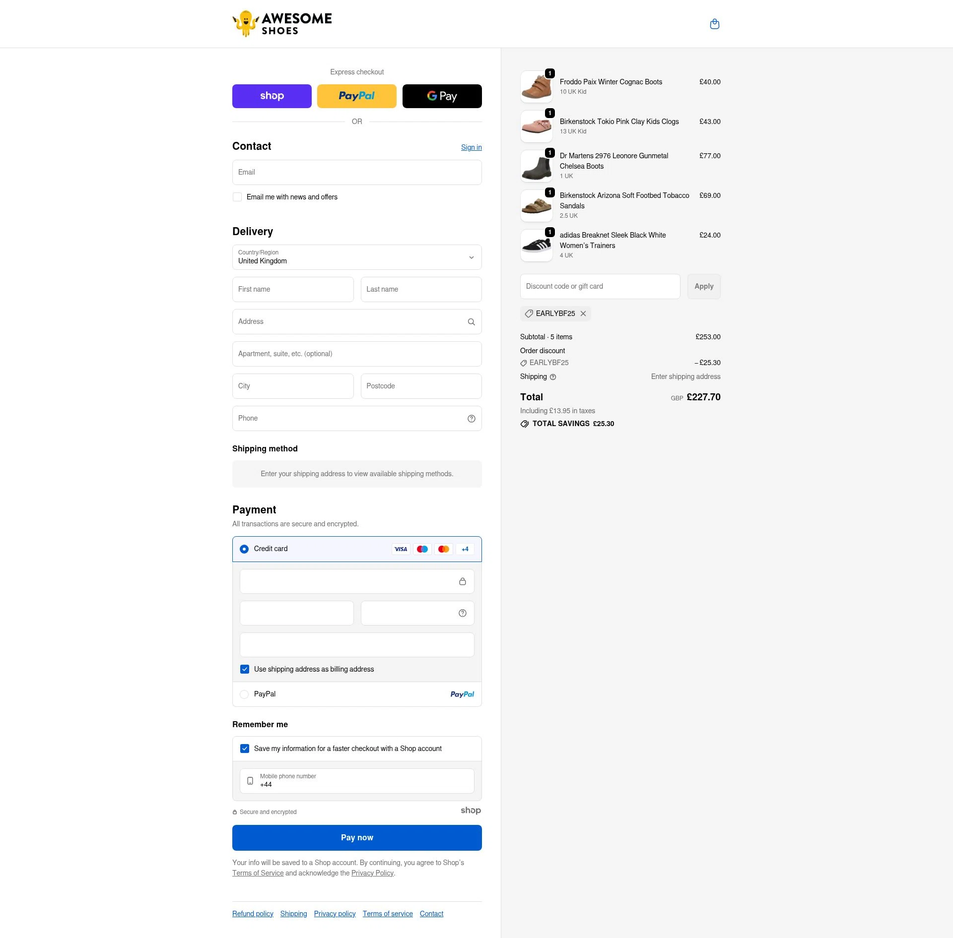 Awesome Shoes checkout page showing Awesome Shoes promo code box | Screenshot taken by SimplyCodes community member on Nov 30, 2025