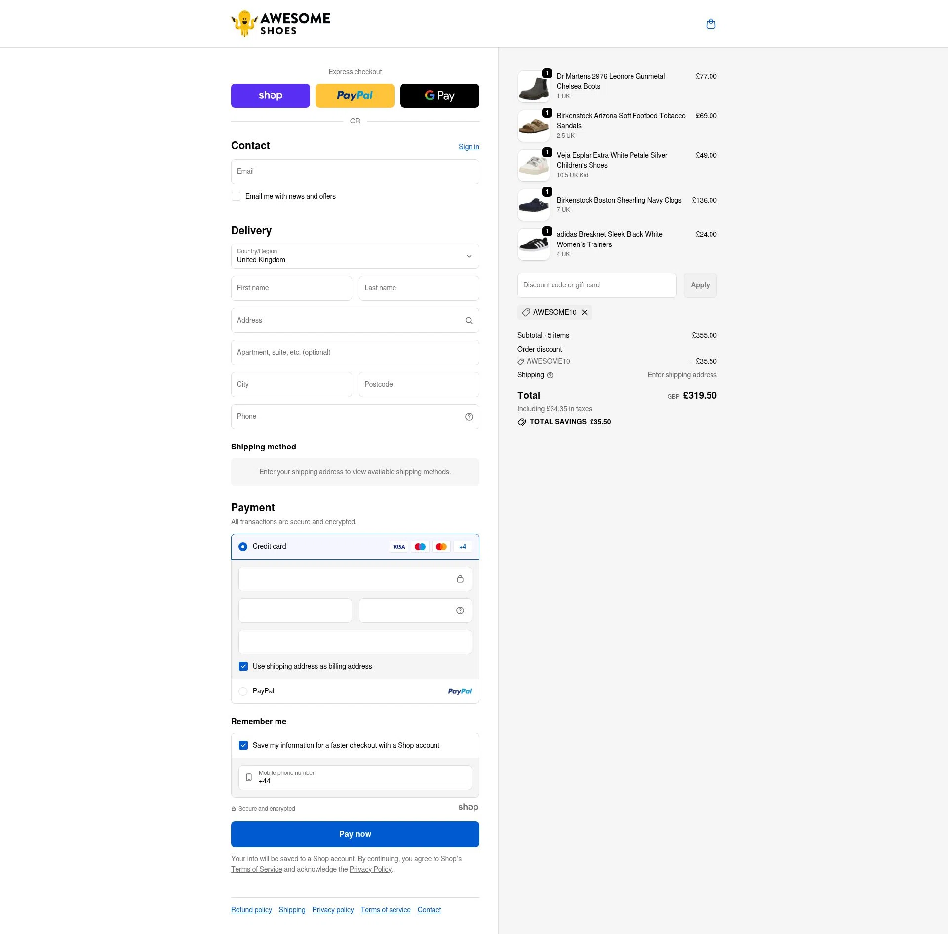 Awesome Shoes checkout page showing Awesome Shoes promo code box | Screenshot taken by SimplyCodes community member on Nov 25, 2025