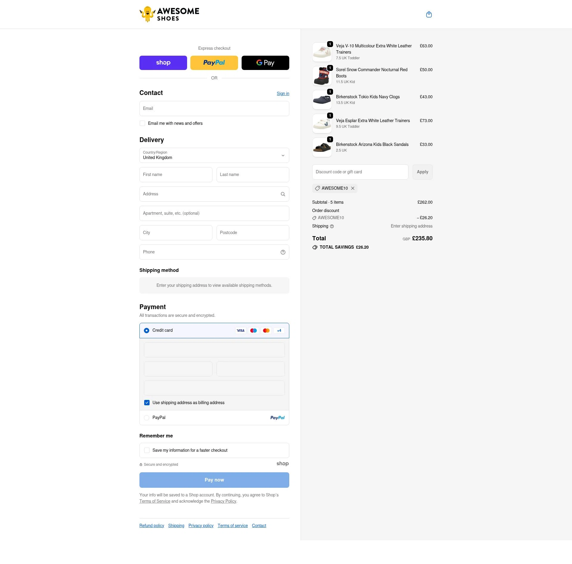 Awesome Shoes checkout page showing Awesome Shoes promo code box | Screenshot taken by SimplyCodes community member on Dec 24, 2025