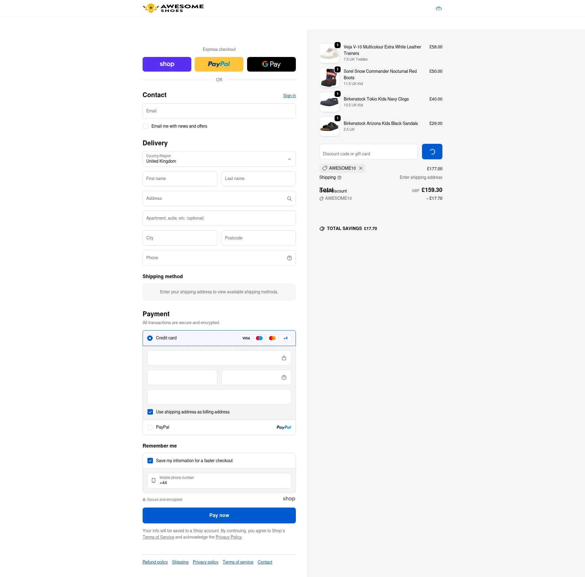 Awesome Shoes checkout page showing Awesome Shoes promo code box | Screenshot taken by SimplyCodes community member on Dec 29, 2025