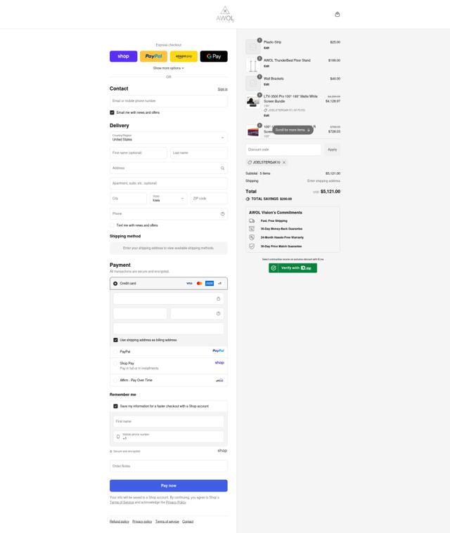 AWOL Vision checkout page showing AWOL Vision coupon code box | Screenshot taken by SimplyCodes community member on Sep 15, 2025