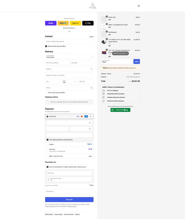 AWOL Vision checkout page showing AWOL Vision coupon code box | Screenshot taken by SimplyCodes community member on Sep 15, 2025