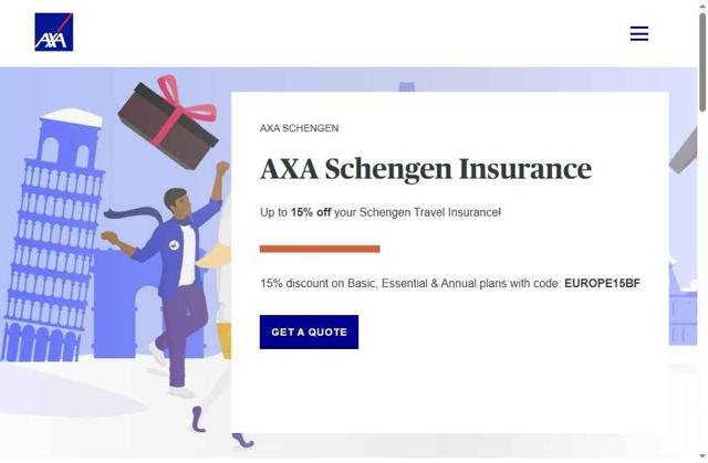 AXA Schengen checkout page showing AXA Schengen promo code box | Screenshot taken by SimplyCodes community member on Aug 30, 2025
