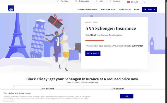 AXA Schengen checkout page showing AXA Schengen promo code box | Screenshot taken by SimplyCodes community member on Sep 16, 2025