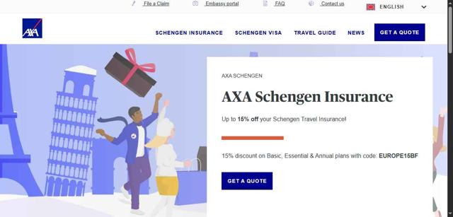 AXA Schengen checkout page showing AXA Schengen promo code box | Screenshot taken by SimplyCodes community member on Aug 19, 2025