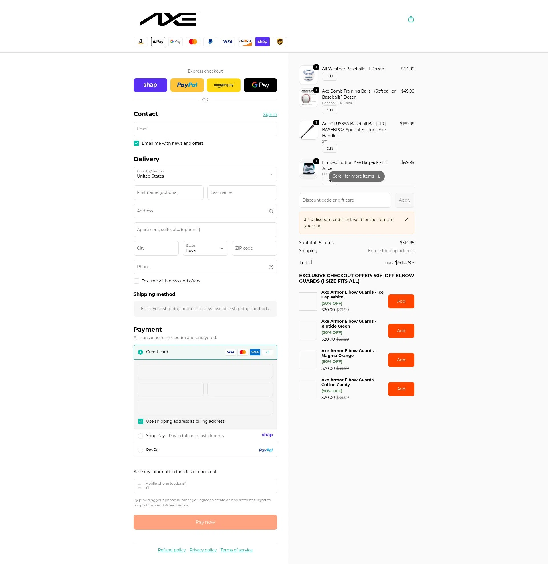 Axe Bat checkout page showing Axe Bat discount code box | Screenshot taken by SimplyCodes community member on Jan 14, 2026