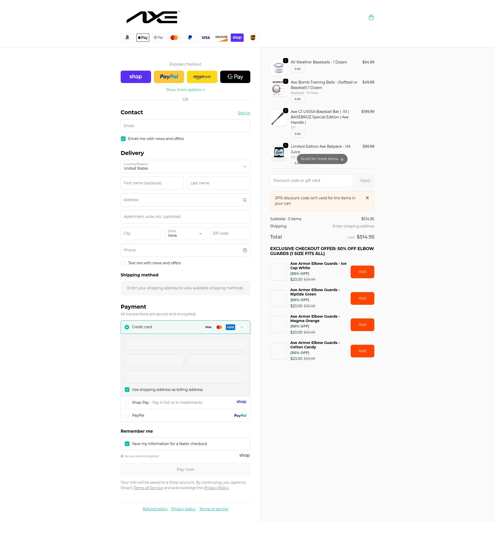 Axe Bat checkout page showing Axe Bat discount code box | Screenshot taken by SimplyCodes community member on Jan 9, 2026