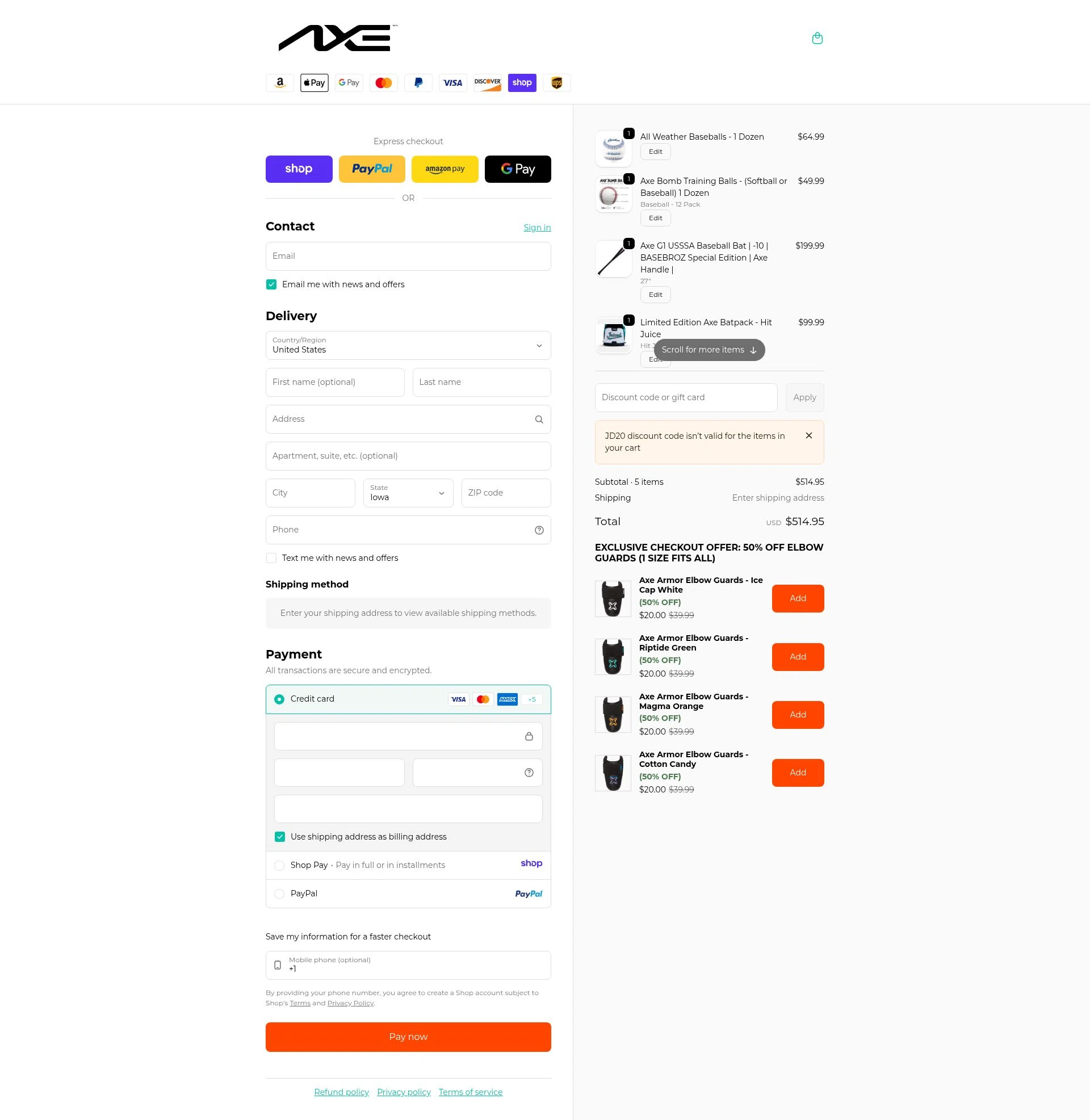 Axe Bat checkout page showing Axe Bat discount code box | Screenshot taken by SimplyCodes community member on Jan 14, 2026