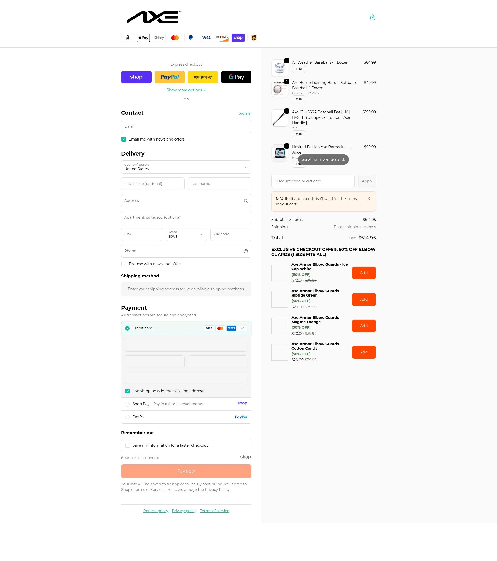 Axe Bat checkout page showing Axe Bat discount code box | Screenshot taken by SimplyCodes community member on Jan 9, 2026
