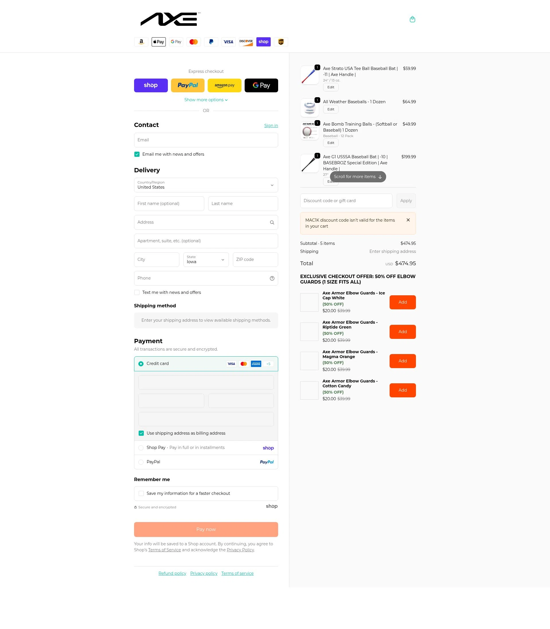 Axe Bat checkout page showing Axe Bat discount code box | Screenshot taken by SimplyCodes community member on Jan 24, 2026