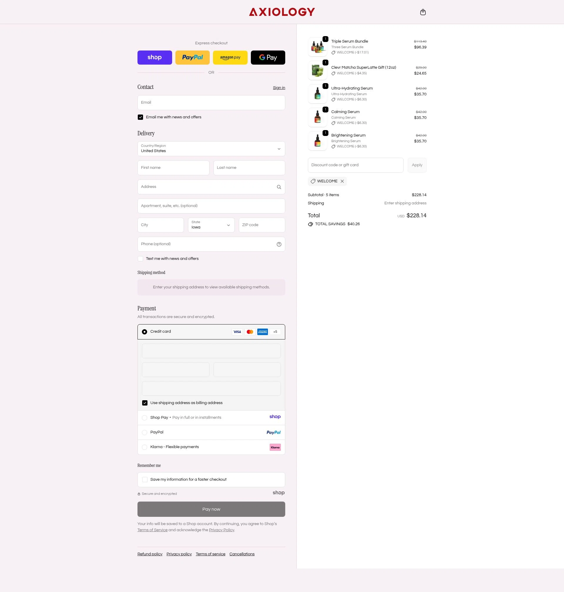 Axiology checkout page showing Axiology discount code box | Screenshot taken by SimplyCodes community member on Jan 9, 2026