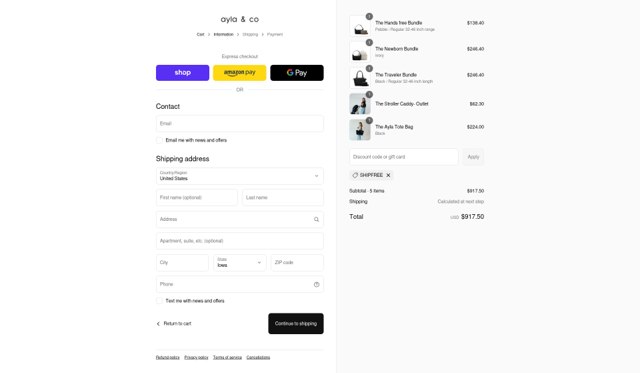 Ayla & Co checkout page showing Ayla & Co promo code box | Screenshot taken by SimplyCodes community member on Sep 1, 2025