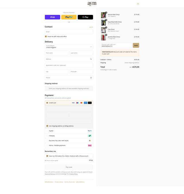 AYM Studio checkout page showing AYM Studio promo code box | Screenshot taken by SimplyCodes community member on Sep 8, 2025
