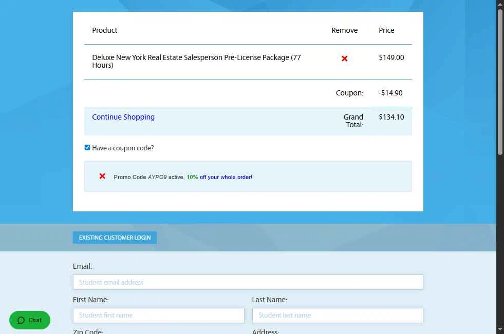 AYPO Real Estate checkout page showing AYPO Real Estate coupon code box | Screenshot taken by SimplyCodes community member on Sep 26, 2025