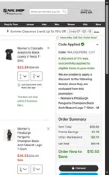 Arizona Coyotes Shop coupon verification screenshot