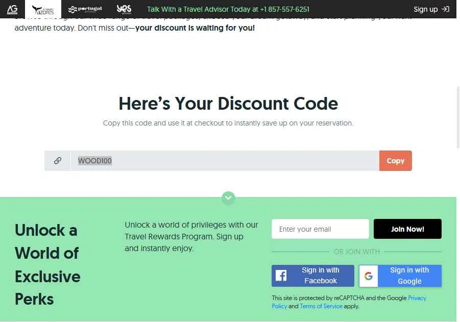Azores Getaways checkout page showing Azores Getaways promo code box | Screenshot taken by SimplyCodes community member on Nov 21, 2025