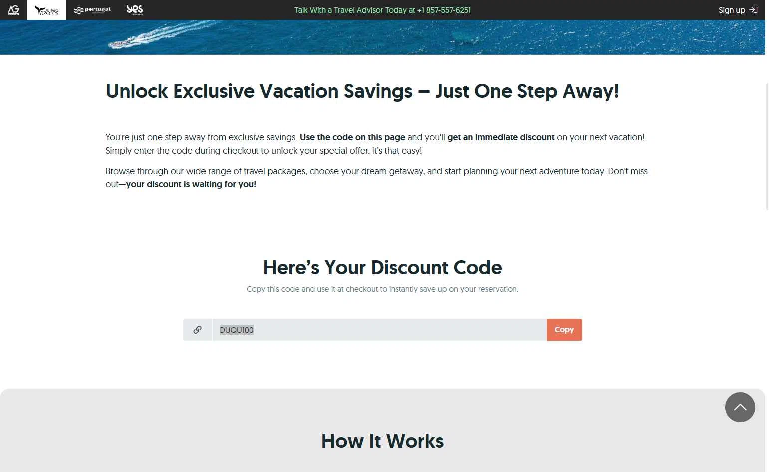 Azores Getaways checkout page showing Azores Getaways promo code box | Screenshot taken by SimplyCodes community member on Sep 22, 2025