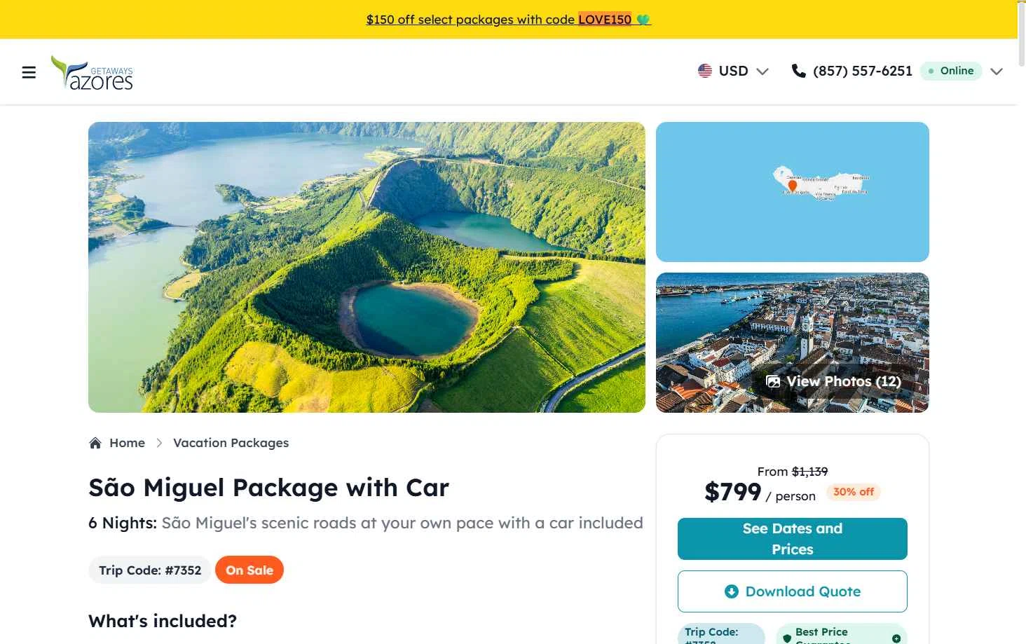 Azores Getaways checkout page showing Azores Getaways promo code box | Screenshot taken by SimplyCodes community member on Feb 11, 2026