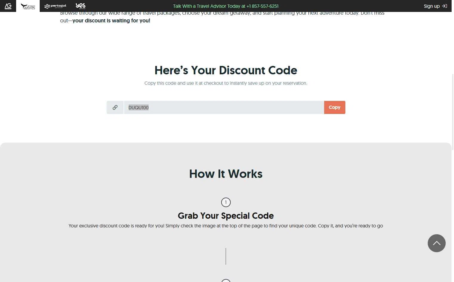 Azores Getaways checkout page showing Azores Getaways promo code box | Screenshot taken by SimplyCodes community member on Sep 22, 2025