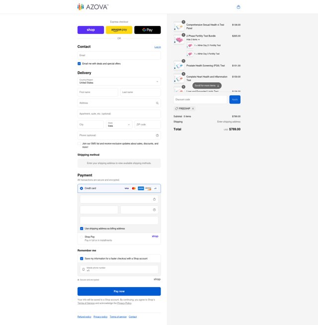Azova checkout page showing Azova coupon code box | Screenshot taken by SimplyCodes community member on Aug 31, 2025