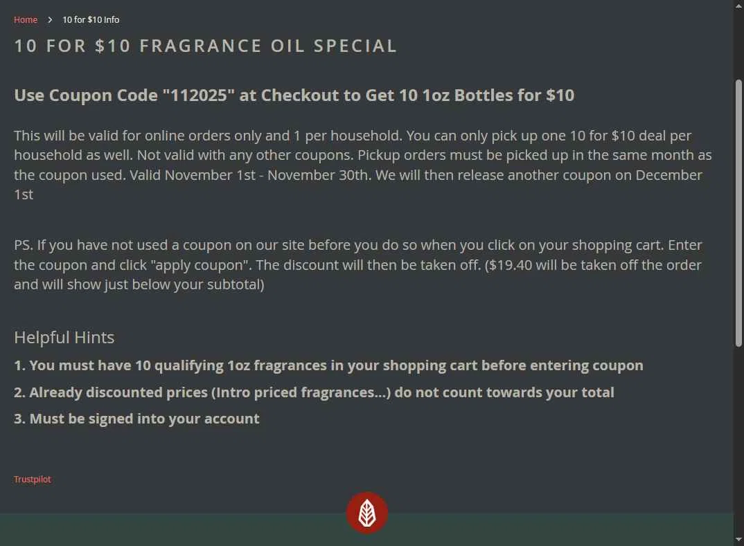 Aztec Candle and Soap Making Supplies checkout page showing Aztec Candle and Soap Making Supplies promo code box | Screenshot taken by SimplyCodes community member on Nov 1, 2025