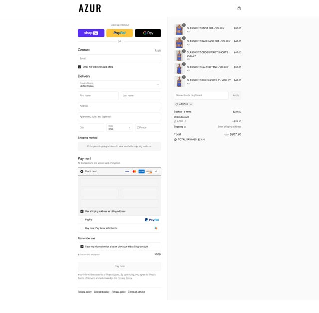 Azur Fit checkout page showing Azur Fit discount code box | Screenshot taken by SimplyCodes community member on Jul 21, 2025