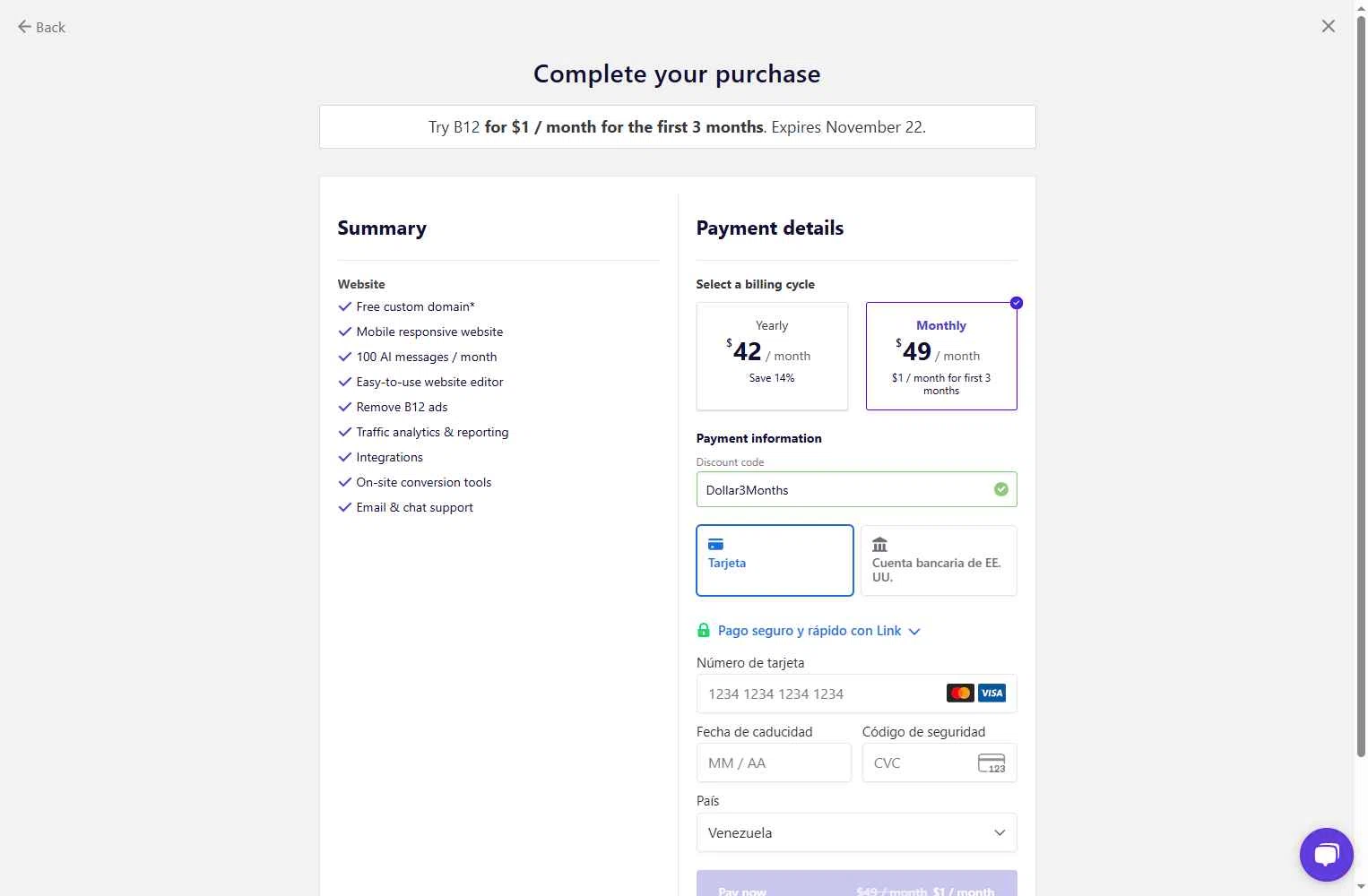 B12 checkout page showing B12 promo code box | Screenshot taken by SimplyCodes community member on Nov 14, 2025