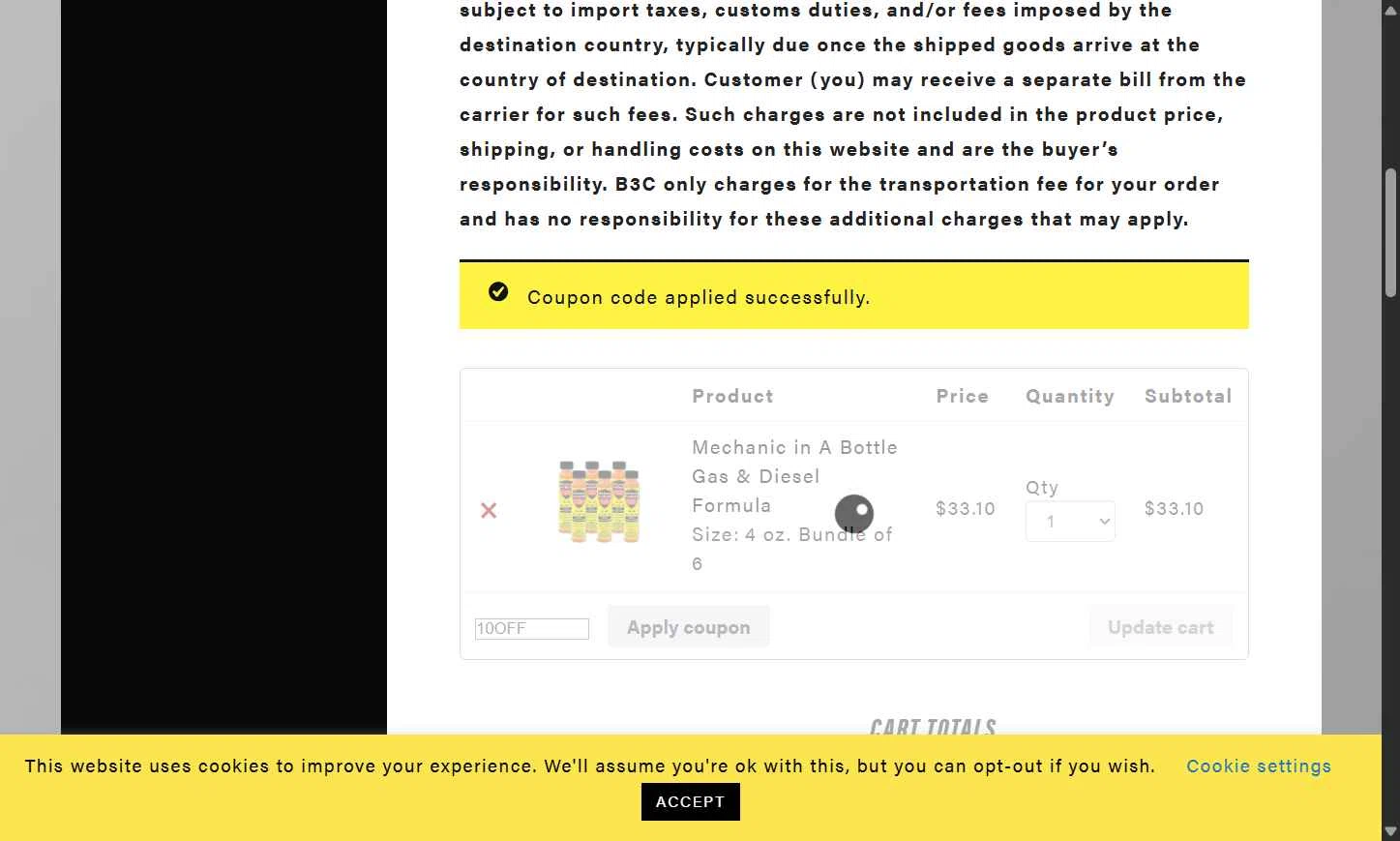 B3C Fuel checkout page showing B3C Fuel promo code box | Screenshot taken by SimplyCodes community member on Aug 22, 2025