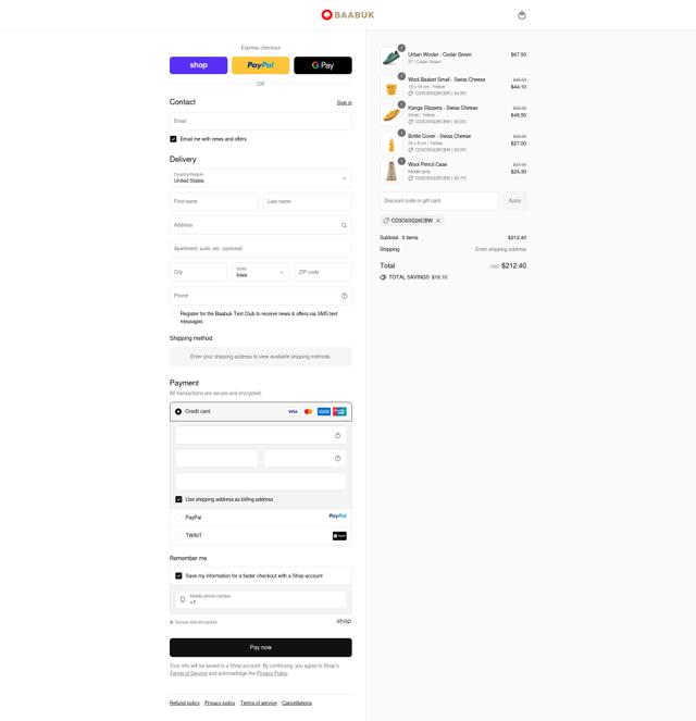 Baabuk checkout page showing Baabuk promo code box | Screenshot taken by SimplyCodes community member on Sep 15, 2025