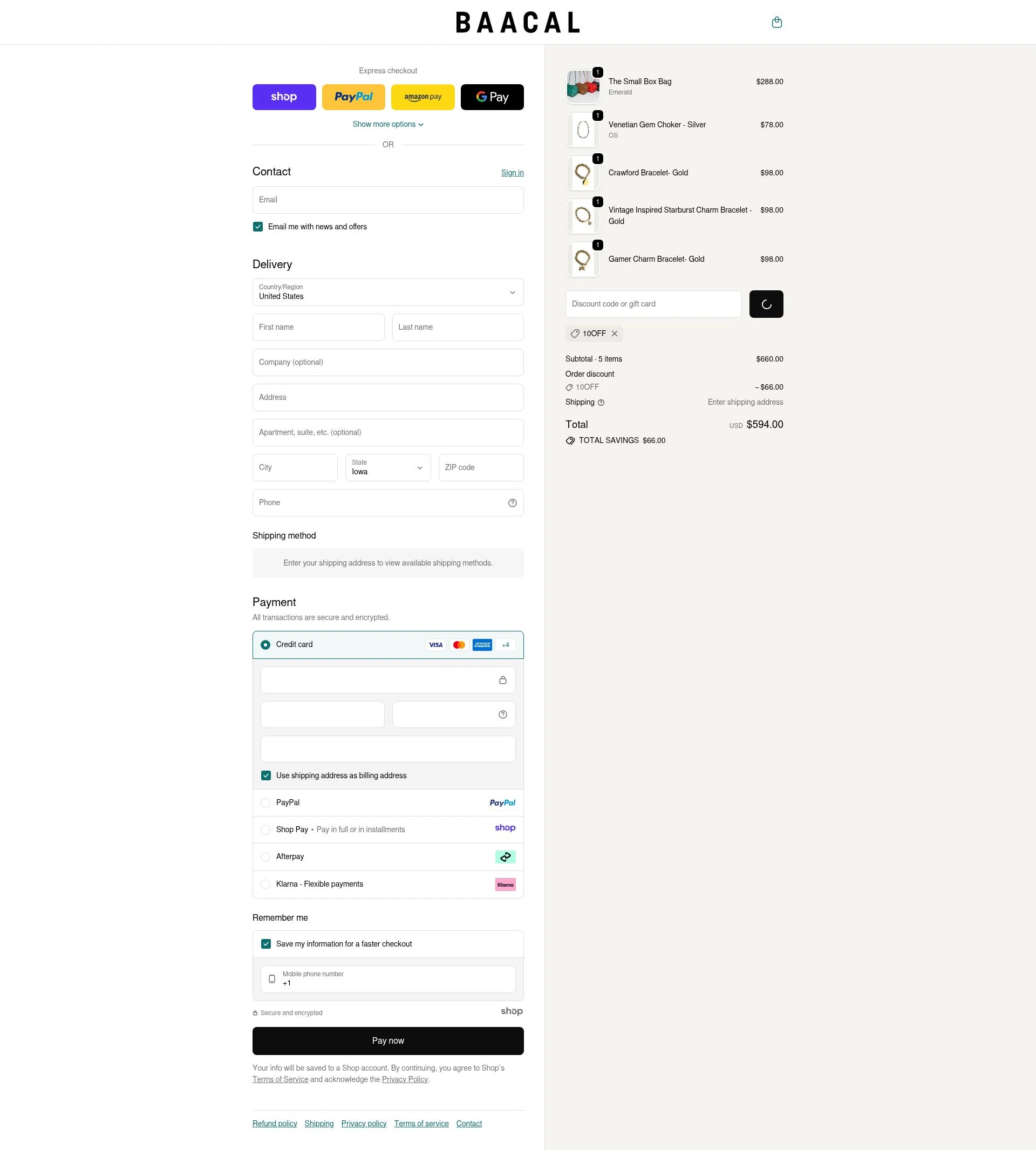 Baacal checkout page showing Baacal promo code box | Screenshot taken by SimplyCodes community member on Dec 16, 2025
